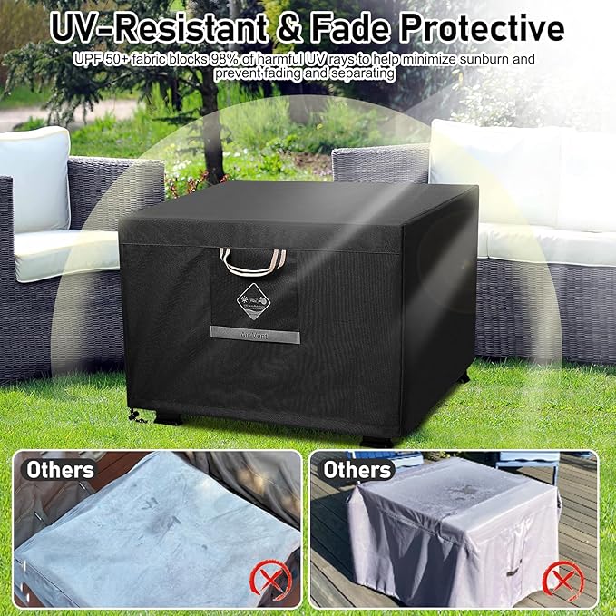 QH.HOME Fire Pit Cover Square, 28 inch Firepit Covers,Heavy Duty Fabric 100% Waterproof, Fits Outdoor for 25inch,27 inch,28 inch Square, Fireplace Cover,Gas Fire Pit Cover (28”L x 28”W x 24”H,Black)