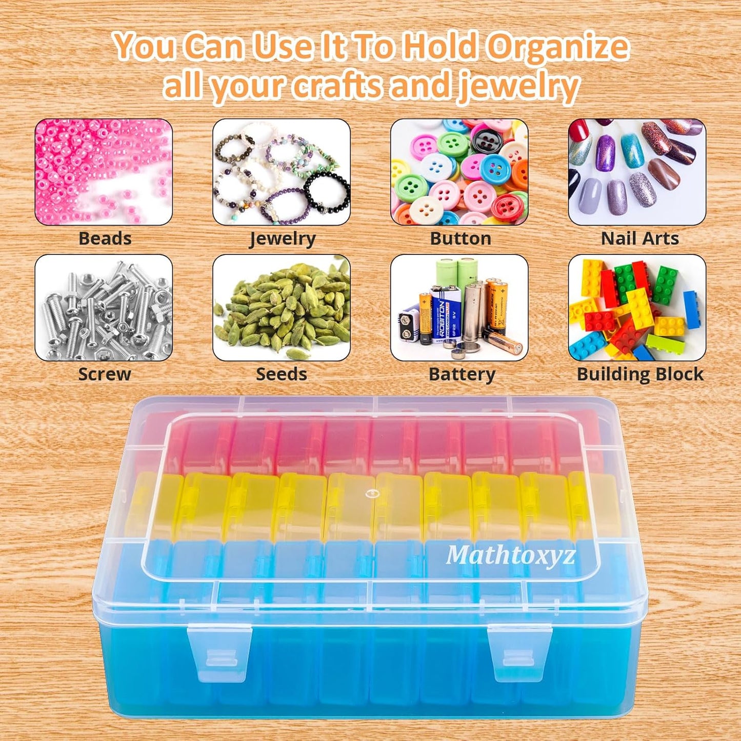 Mathtoxyz Bead Organizer Box(Red,Yellow,Blue), 31Pcs Small Bead Organizers and Storage Plastic Cases Mini Clear Containers Boxes with Hinged Lid and Rectangle for Bracelet Making DIY Jewelry Craft