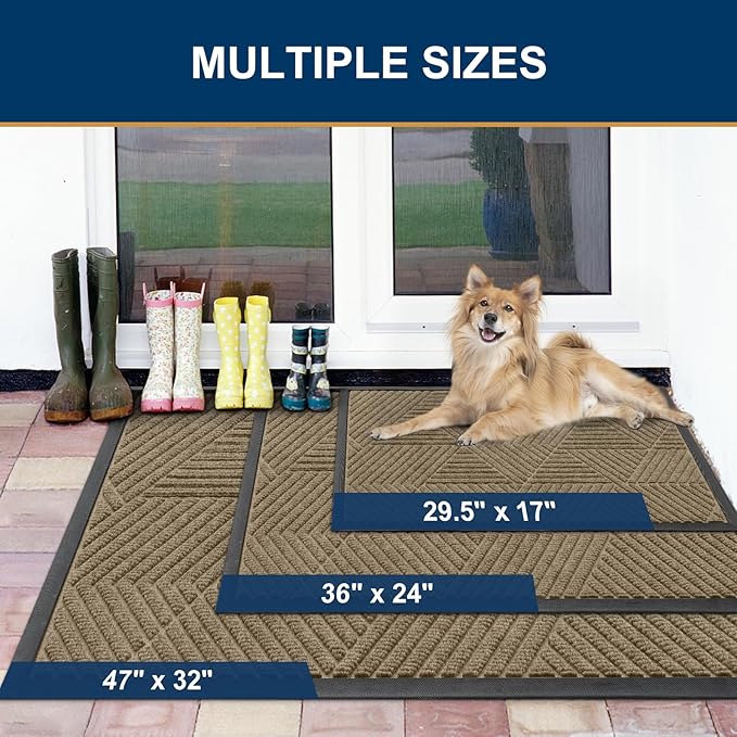 Smiry Front Door Mat Outside Entrance, Heavy Duty Sturdy Natural Rubber Doormat, Trap Dirt and Moisture, Easy Clean Low Profile Mats for Indoor Outdoor Entry, Irregular Triangle (36x24, Camel)