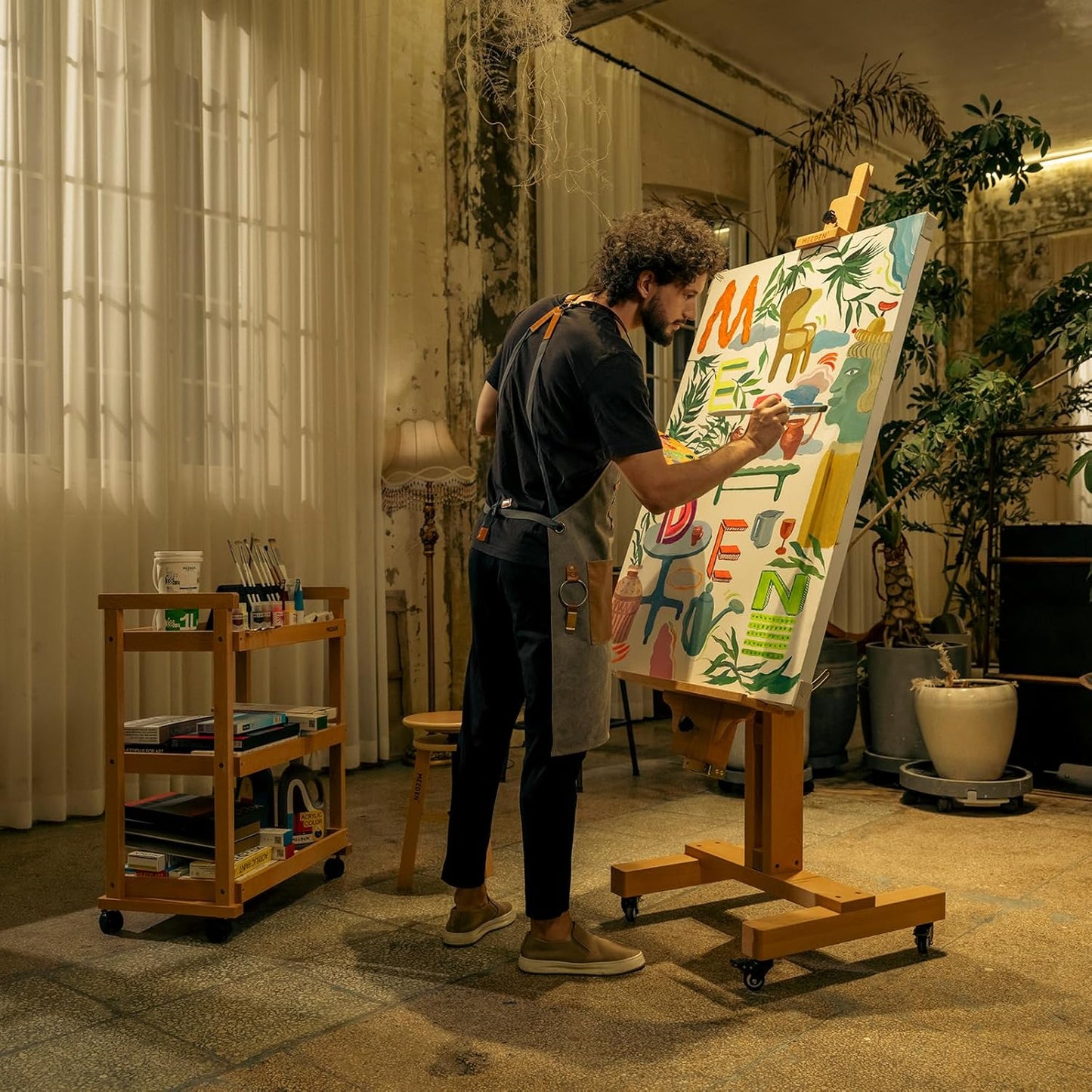 MEEDEN Large Art Easel for Painting: Solid Beech Wood Heavy Duty Artist Easel for Adults Beginner Painters - Professional Painting Easel with Tilts Flat can Holds Canvas Art Up to 71" for Art Studio