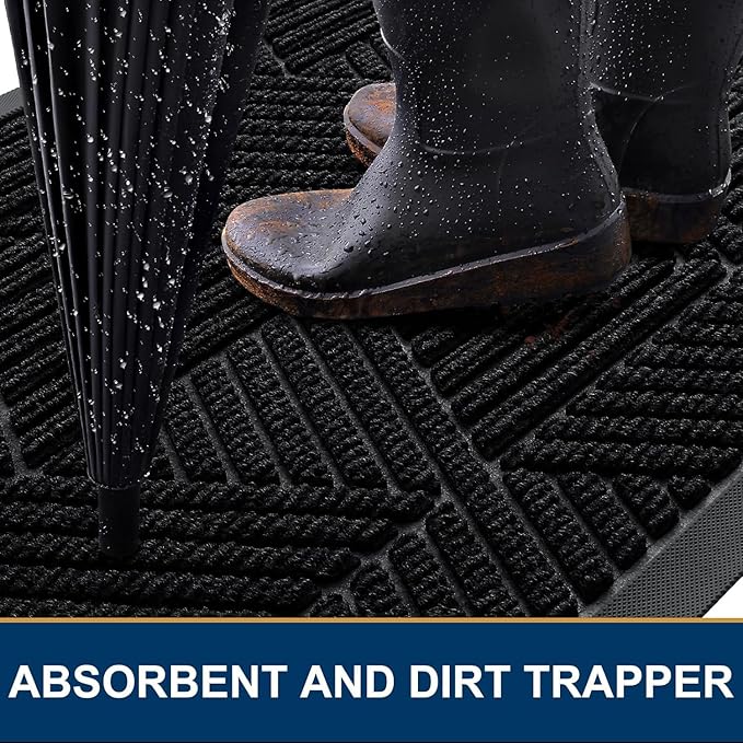 Smiry Front Door Mat Outside Entrance, Heavy Duty Sturdy Natural Rubber Doormat, Trap Dirt and Moisture, Easy Clean Low Profile Mats for Indoor Outdoor Entry, Irregular Triangle (47x24, Black)
