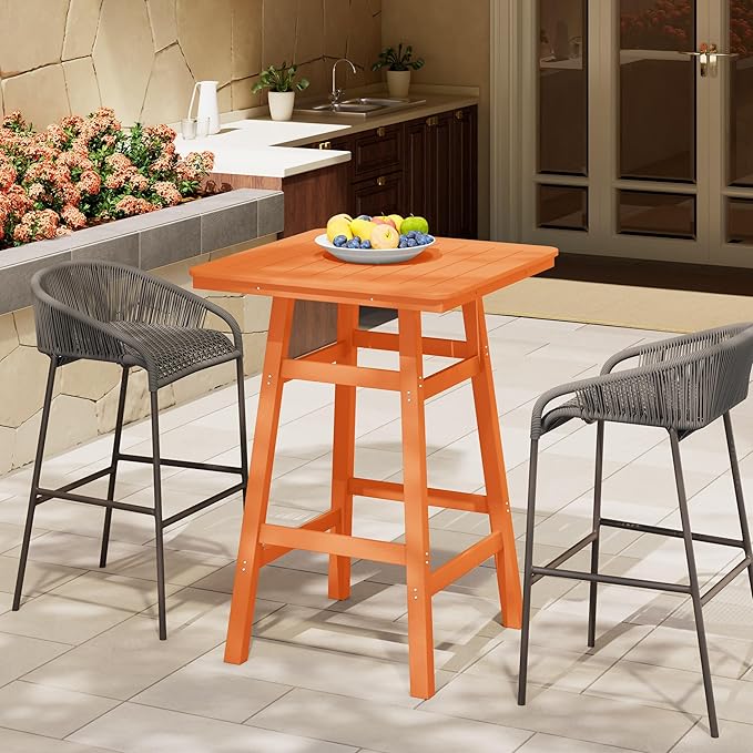 Costaelm Outdoor Bar Table, 42" Counter Height Square Patio Cocktail Bar Table with Umbrella Hole, Patio Bistro Dining Pub Table for Front Porch Deck Backyard Garden, Orange