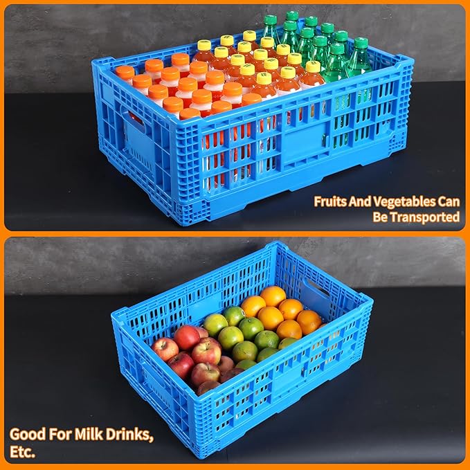 Collapsible Storage Bin Containe，52 Liter Transferheavy duty plastic storage box,blue milk crates heavy duty Transit storage of various items (2)