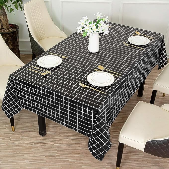Romanstile Rectangle Vinyl Tablecloth, 100% Waterproof Oil-Proof Checkered Plastic Table Cloth, Heavy Duty Wipeable Table Covers for Dining, Camping, Picnic, Outdoor - 54 x 120 Inch, Black