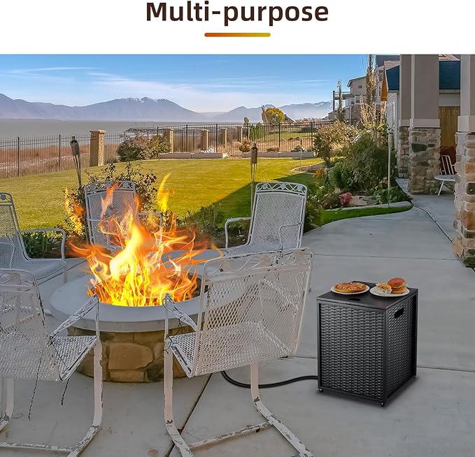 Outdoor Propane Tank Cover - 20 lbs Tank Side Table with Storage, Dual Function for Gas Fire Pit, Grill, Griddle & Stoves