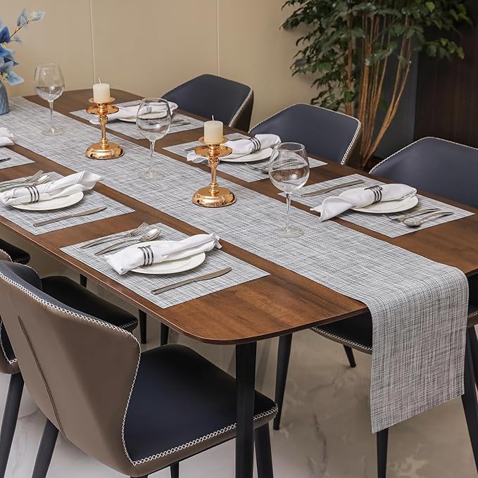 Myir JUN Table Runner, Vinyl Table Runner Indoor 72 Inch Long Arbitrarily Cropped Runner for Table Heatproof for Home Party (B-Gray, 12 x 72 inch)