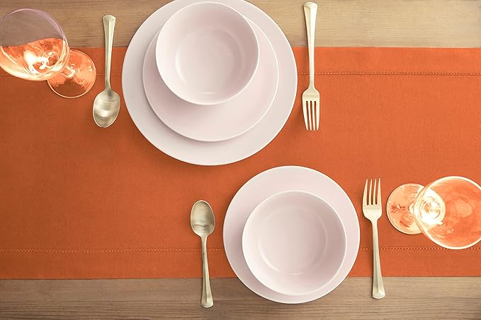 Solino Home Cotton Linen Table Runner 36 Inches - Pumpkin Hemstitch Table Runner 14 x 36 Inch Ideal for Dresser and Coffee Tables
