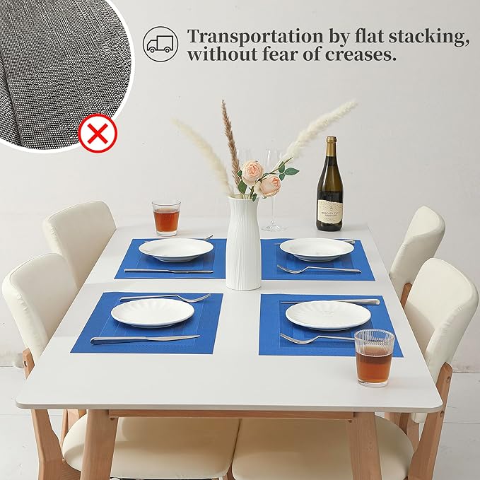 Leetaltree Blue Frame Placemats Set of 12 - Heat Resistant Non-Slip Place mats for Dining Table, Washable Durable PVC Vinyl Woven Table Mats（Blue Frame, 12）