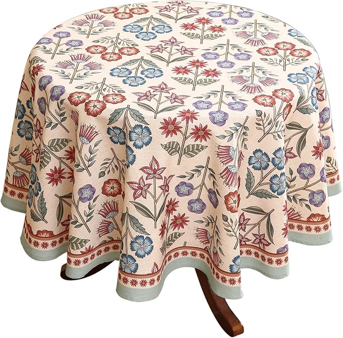 French Linen Small Round Tablecloth,Vintage Colorful Multiple Prints Soft and Durable Tablecloths,Decor Table Cover for Kitchen,Dining,Party,Thanksgiving,Christmas,Diameter 55"-Lohi