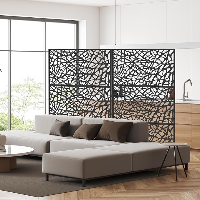 Domi Metal Privacy Screens and Panels with Free Standing, Freestanding Outdoor Indoor Privacy Screen, Decorative Privacy Screen for Balcony Patio Garden, Room Divider, Mesh Shape