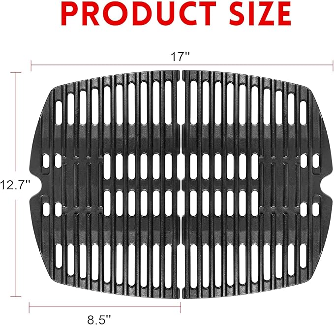 GGC 7644 7582 Grill Grates for Weber Q100 Q1000 Q120 Q1200 Q1400 Gas Grills, 17" x 12.7" Cast Iron Cooking Grates for Weber 50060001 51010001 51040001 51060001, 2PCS Baby Q Replacement Parts