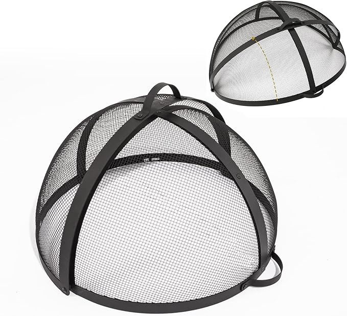 WeCooper 32In Round Fire Pit Spark Screen Cover, Outdoor Patio Easy-Opening FirePit Mesh Screens, Heavy Duty Steel Fire pits Ember Lid with Hinge