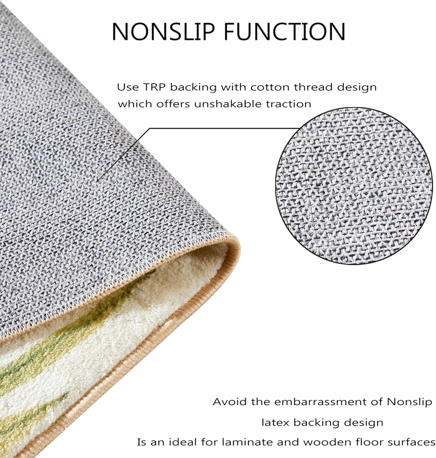 RoomTalks Mid Century Modern Washable Rug, Boho Cute Aesthetic 6x9 Area Rugs for Bedroom Dining Living Room Kitchen Office, Green Abstract Tropical Leaves Non Slip Thin Indoor Botanical Carpet