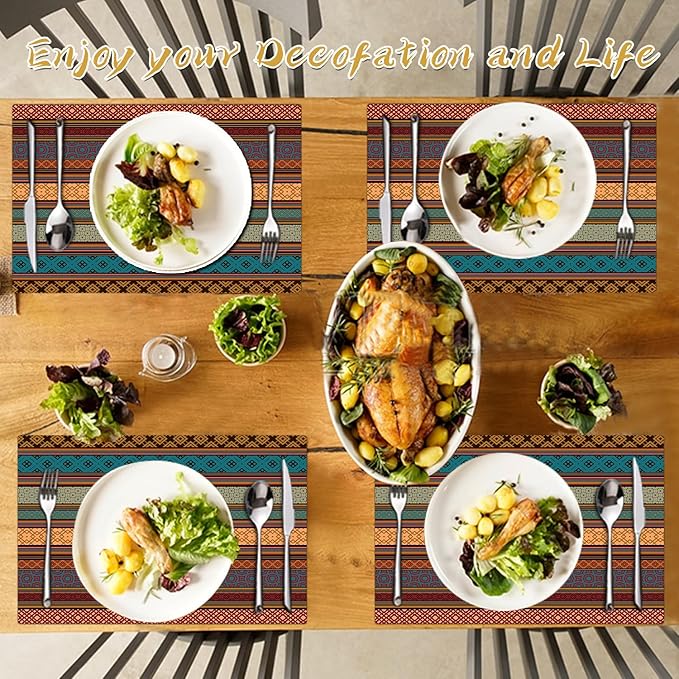 Faux Leather Placemats Set of 4 - Boho Heat Resistant Placemat for Dinner Table, Non-Slip Waterproof Oil-Proof Washable Reusable Placemat for Indoor Outdoor Kitchen Decor, 15.75In*11.81In