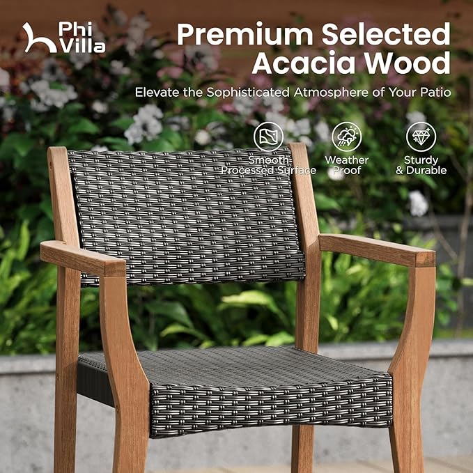 PHI VILLA 9 Pieces Acacia Wood Outdoor Dining Set for 8, Expandable Teak Wooden Table & Chairs, Large Farmhouse Furniture Set for Patio, Deck, Backyard, Porch