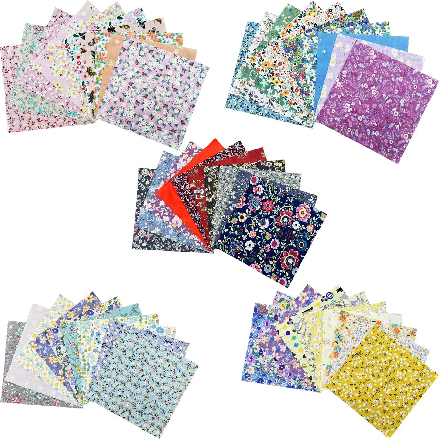 HANPATQUI 200PCS 4 x 4 inch Floral 100% Cotton Fat Quarters Fabric for Sewing and Quilting Bundles Precut Fabric Square for DIY Craft Patchwork
