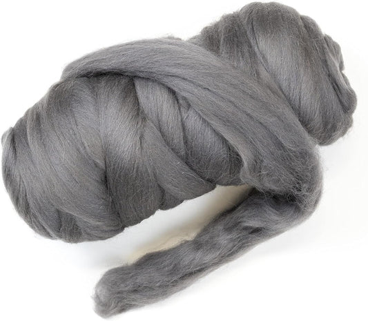 Colored Natural Wool roving, 1 lb. Best Wool for Needle Felting, Wet Felting, handcrafts and Spinning. (Graphite, 1 lb)