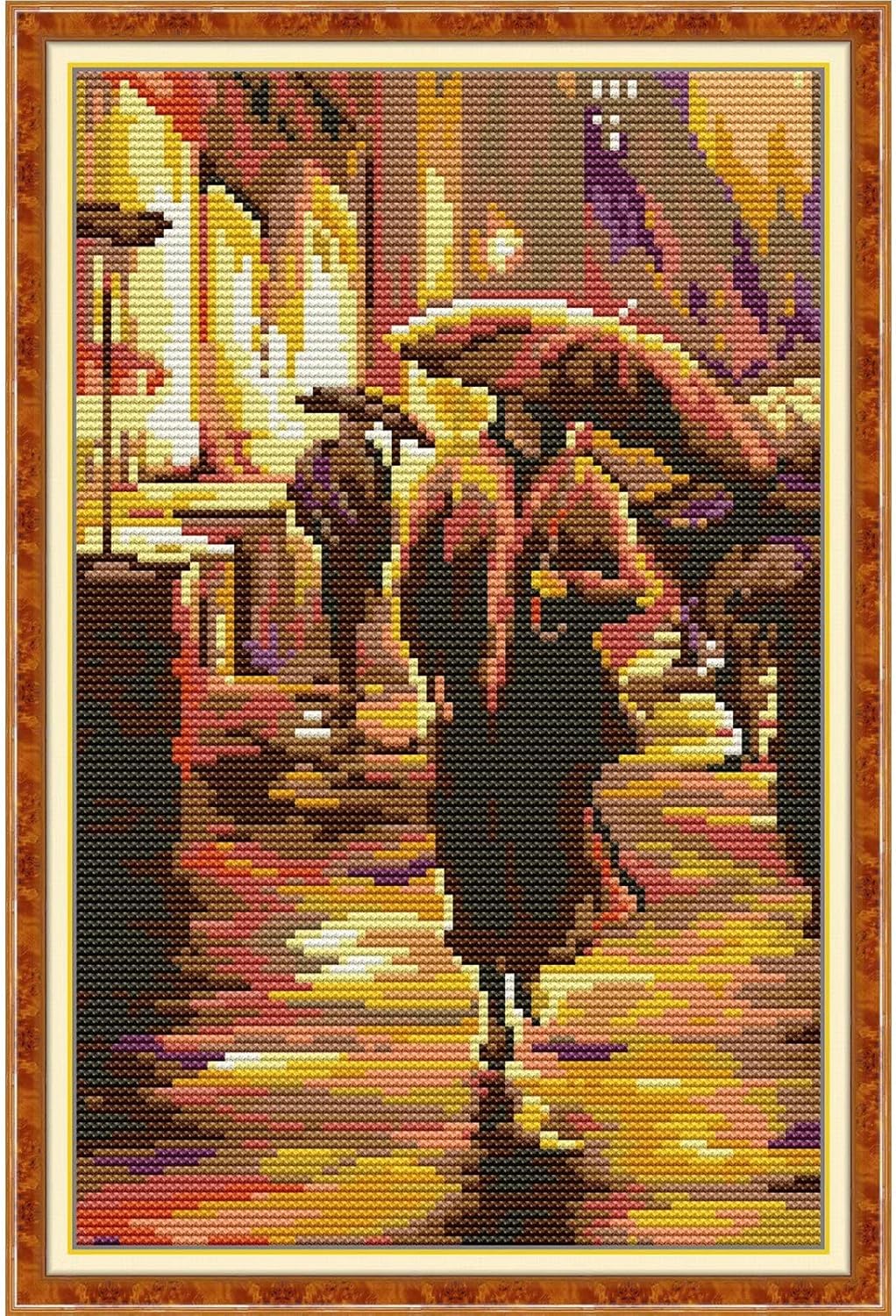 Stamped Cross Stitch Kits Beginners Full Range of Crossstitching Preprinted kits Pattern for Kids or Adults, DIY Needlepoint Embroidery Craft Kits 11CT 3 Strands-10.2×15.7 inch，Walking in the rain