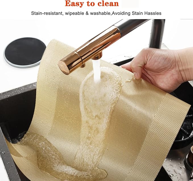 Placemats Set of 6,Washable,Heat and Stain Resistant Indoor/Outdoor Place mats,Vinyl Woven Non Slip Table Mats for Restaurant Table Protection,PVC Placemats(Gold 6PCS)