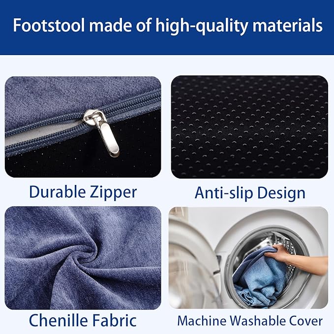 Foot Rest for Under Desk at Work Ergonomic Under Desk Footrest，Support Foot Pillow Double-Sided Footstool， for Office, Home & Gaming Leg Elevation Pillow Blue