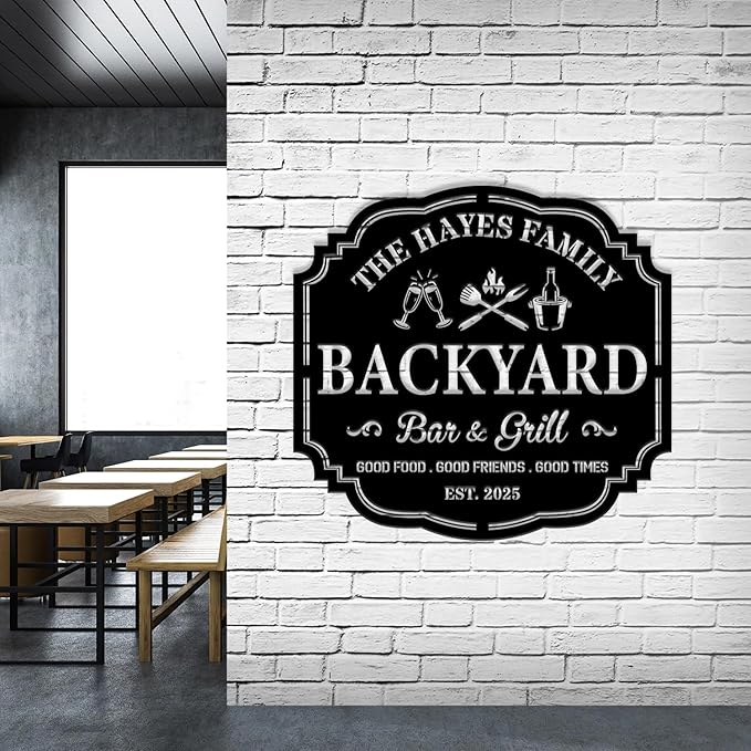 Custom Backyard Bar & Grill LED Sign – Personalized BBQ Sign, Barbecue Custom Led Bar Metal Wall Art, Grill Art Decor for Family, Patio, Home, Kitchen, Man Cave
