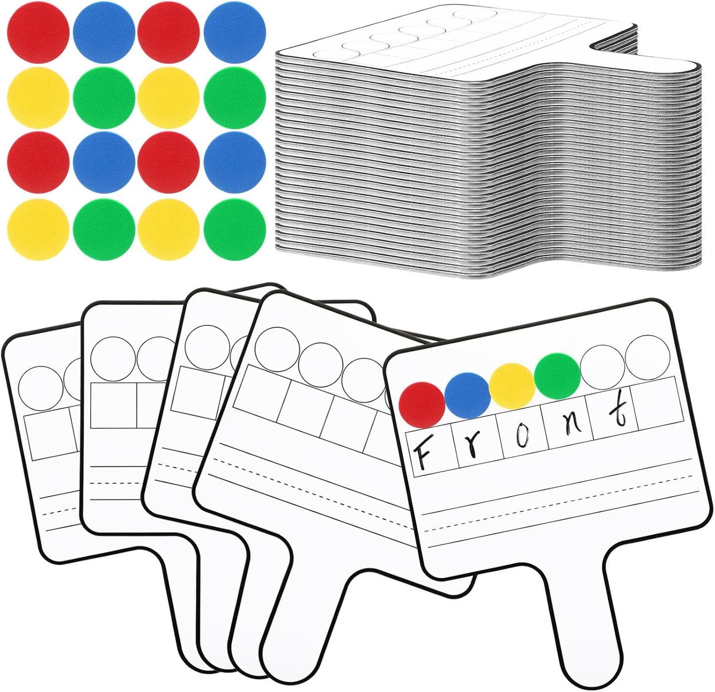 Seajan 9 Pcs Magnetic Paddle Set Education Dry Erase Double Side Handheld Answer Board with Magnetic Counters Discs Phonemic Awareness Phonics Games Toy for Students Kids Teaching Supply (Black)