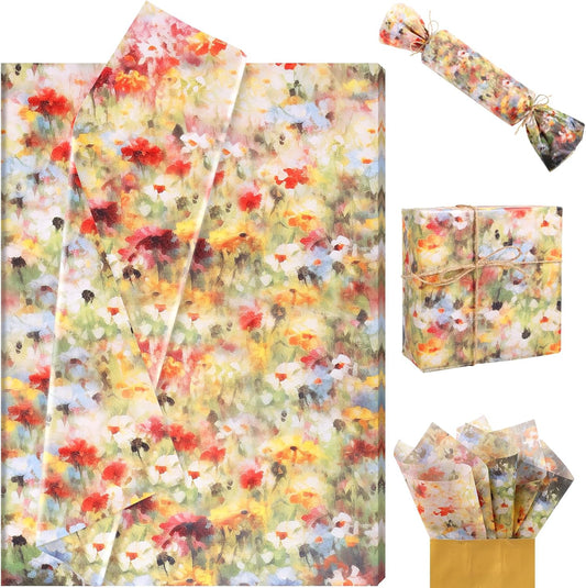 60 Sheets Monet Floral Garden Tissue Paper, 20 x 14 Inch Wildflower Monet Garden Patterns Art Wrapping Paper for Spring Birthday Wedding Spring Party Baby Shower Party Supplies