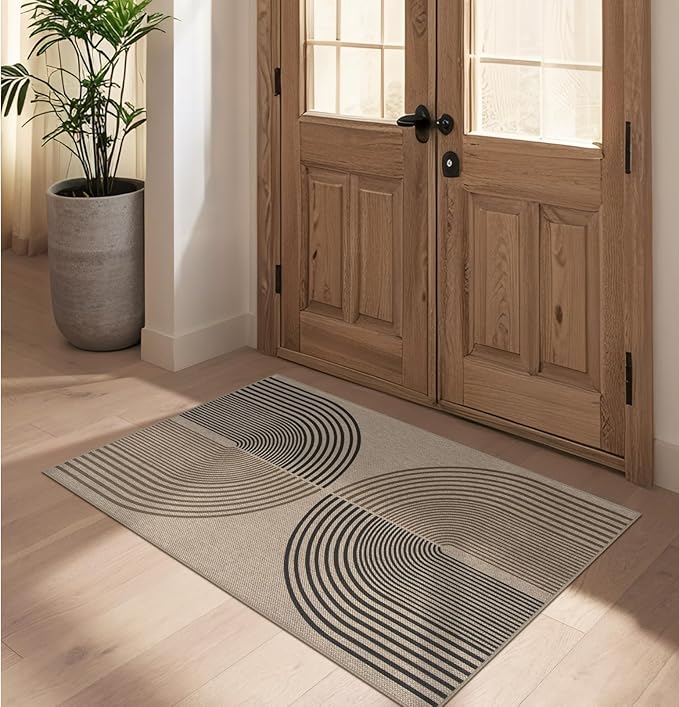 Easy Jute Rainbow Entryway Rug, 2.6x4 Washable Non-Slip Indoor Outdoor Doormat, Neutral Boho Farmhouse Kitchen Rug Modern Abstract Throw Rugs for Entrance Bedroom Bathroom