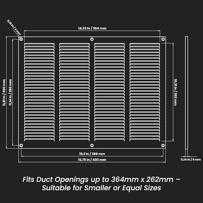 Repa Market Air Vent Cover 16x12 Inch (Outer Dimensions) Black Galvanized Steel Louvered Grill Cover with Mesh Screen/Wall or Ceiling Vent/HVAC Register for Indoor and Outdoor Ventilation