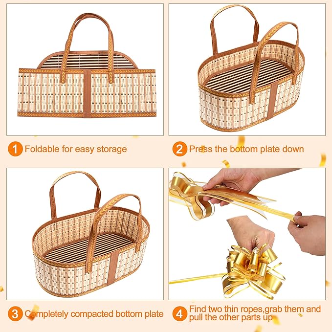 Orchidleaf 12 Set Baskets for Gifts Empty, Gift Empty Bamboo Basket Large, Foldable Woven Gift Basket with Handle for Baby Baptisms, Mother's Day, Christmas, Housewarming
