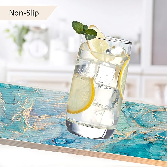 Marble Placemats Set of 6,Blue Teal Turquoise Gold Table Mats Non-Slip Heat Resistant Washable Placemat for Party Kitchen Dining Table Decoration Indoor Outdoor
