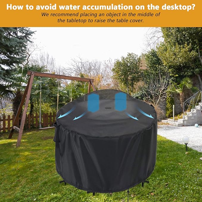 Kingling Patio Furniture Covers Waterproof, Round Patio Table Cover 90 inch Upgrade Heavy Duty Outdoor Table Cover for Dining & Coffee Table Chair Set, Firepit Table All Weather Resistant-90''D x43''H