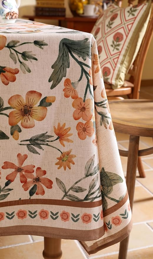 Designer Vintage Linen Rectangle Tablecloth,William Morris Block Print Soft and Durable Table Cloth,Decorative Table Cover for Kitchen,Dining,Thanksgiving,Christmas,55"*87"-Athea