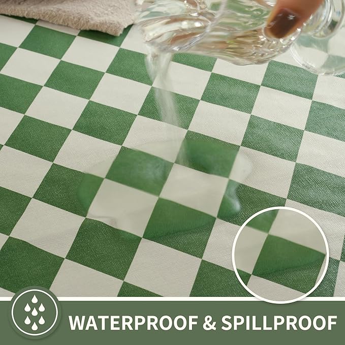 Rectangle Table Cloth,100% Waterproof Tablecloth Oil Proof Spill Proof Vinyl Table Cloth, Wipe Clean Plastic Table Cover for Dining, Camping, Indoor and Outdoor 54" x 84",Green Checkered