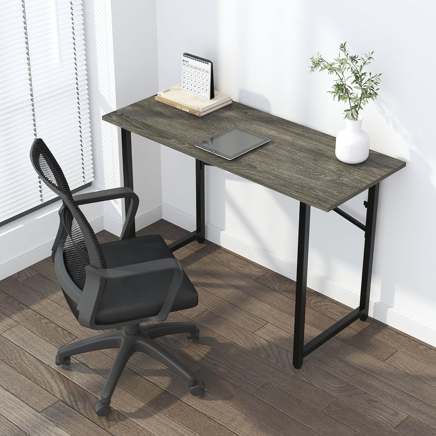 47 inch Folding Desk, Writing Gaming Computer Camping Table, No Assembly Required Home Office Desk, Black Oak