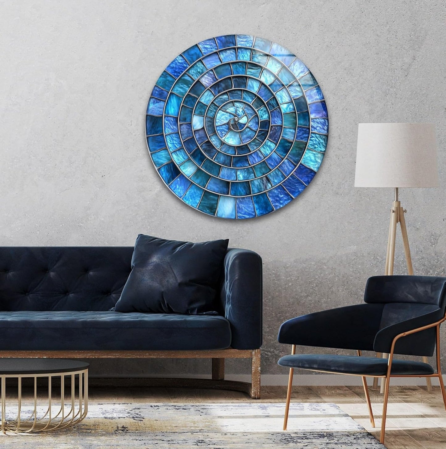 My Photostation.com 27.5''(70cm) Diameter Blue Aqua Spiral Harmony Round Glass Wall Art Tempered Glass Printing Wall Decor Large Wall Art Wall Hangings