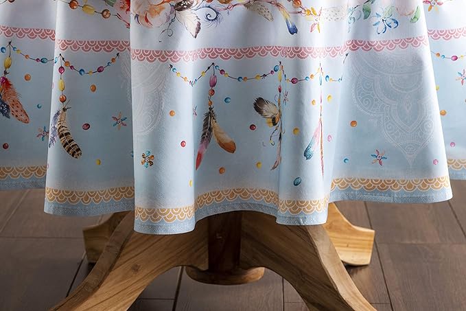 Maison d' Hermine Table Cloth Round Table 100% Cotton 69 Inches Tablecloth Reusable Decorative Everyday Use for Dining Room, Farmhouse, Home, Party, Festive & Wedding Spring Summer - Ibiza