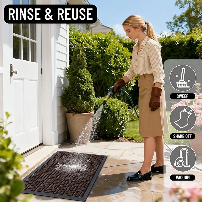 OLANLY Front Door Mat Outside Entrance 71x47, Absorbent, Heavy Duty Sturdy Natural Rubber Doormat Indoor Outdoor, Stain and Fade Resistant, Non-Slip Backing Low Profile Floor Mat for Entryway, Brown