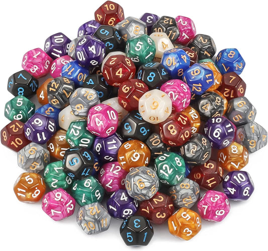 CiaraQ DND Polyhedral Dice (100pcs) with A Dice Bag Compatible with Dungeons and Dragons DND RPG MTG Role Playing Table Games (D12 dice, 10 colors-100 pcs)