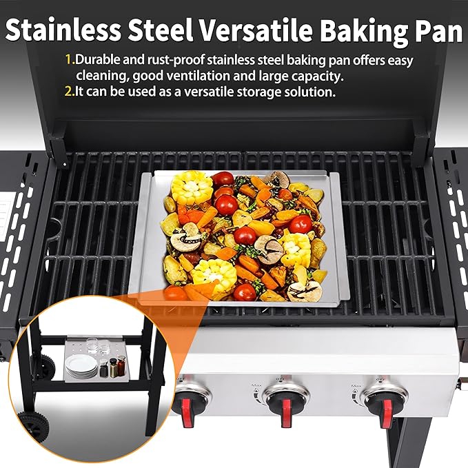 4-Burner Propane Gas Grill, 38250 BTU BBQ Grill with Cast Iron Grates, 302 Sq. In. Cooking Area, Foldable Side Shelves, Portable Outdoor Camping Patio Grill, Black