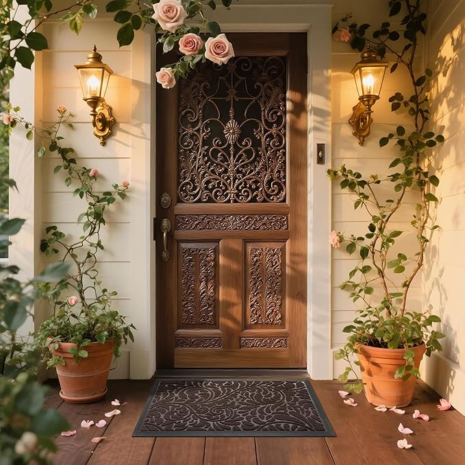 Yimobra Door Mat Outside Entrance 29.5x17, Waterproof Sturdy Outdoor Mats for Front Door, Heavy Duty Non-Slip Doormat for Garage Patio Entryway Indoor, Easy Clean, Coffee
