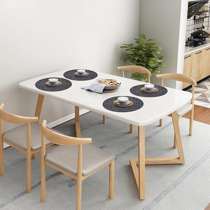 Homaxy Round Faux Leather Placemats and Coasters, Washable Dual-Side Table Mats, Wipeable Heat-Resistant Dining Place Mats for Outdoor and Indoor, Set of 8, Diameter 13 and 3.93 inch, Dark Grey