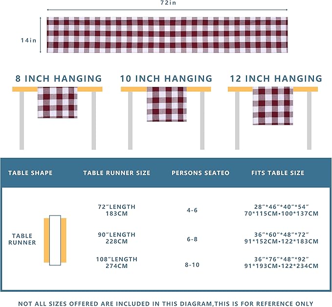 Tosewever Buffalo Check Plaid Farmhouse Table Runner, Cotton Polyester Blend Classic Family Dinner Table Runners for Indoor Outdoor Parties Events Home Decoration (Red and White, 14 x 72 Inch)