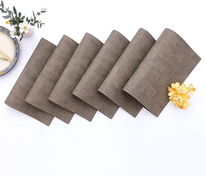 Homaxy Faux Leather Heat Resistant Placemats for Dining Table Set of 8, Waterproof Wipeable Washable PU Table Mats, Easy to Clean Anti-Slip Place Mats, 11.8" x 17", Dark Brown