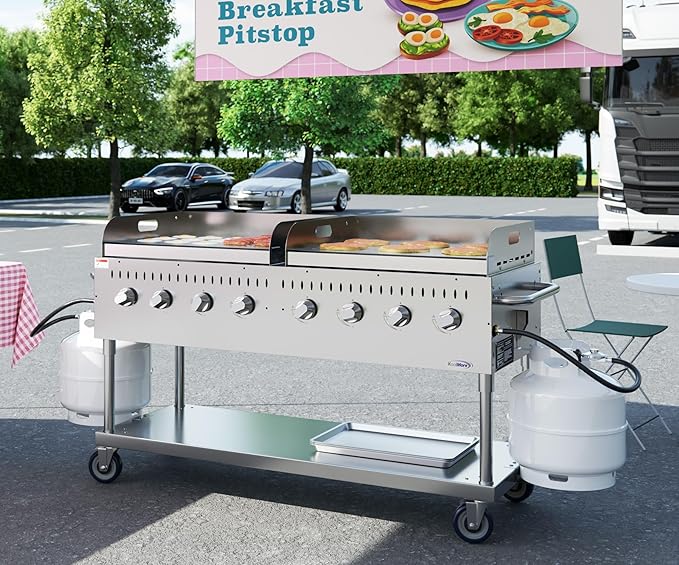 60 in. 8-Burner Commercial Outdoor Propane Gas Grill with Two 30 in. Griddles in Stainless-Steel, ETL Listed (CGKIT6-G30G30)