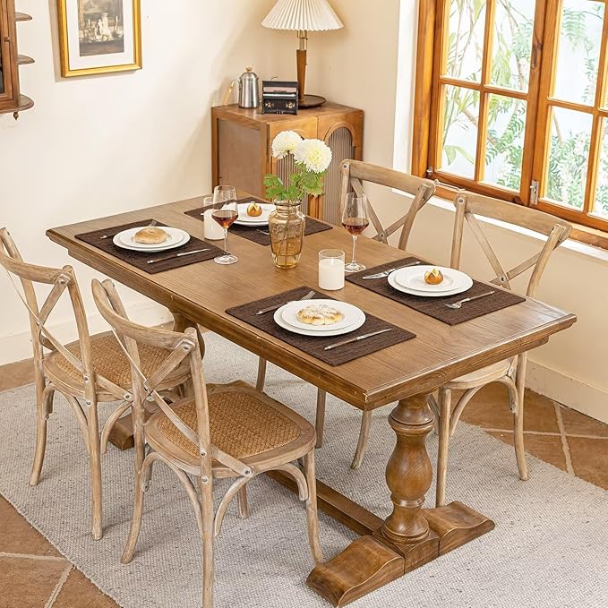 Blue Forest Placemats Set of 4, Dual-Layered Thickened Faux Linen Cloth Place Mats Heat Resistant Machine Washable Wrinkle Free Table Mats Indoor/Outdoor (Brown)