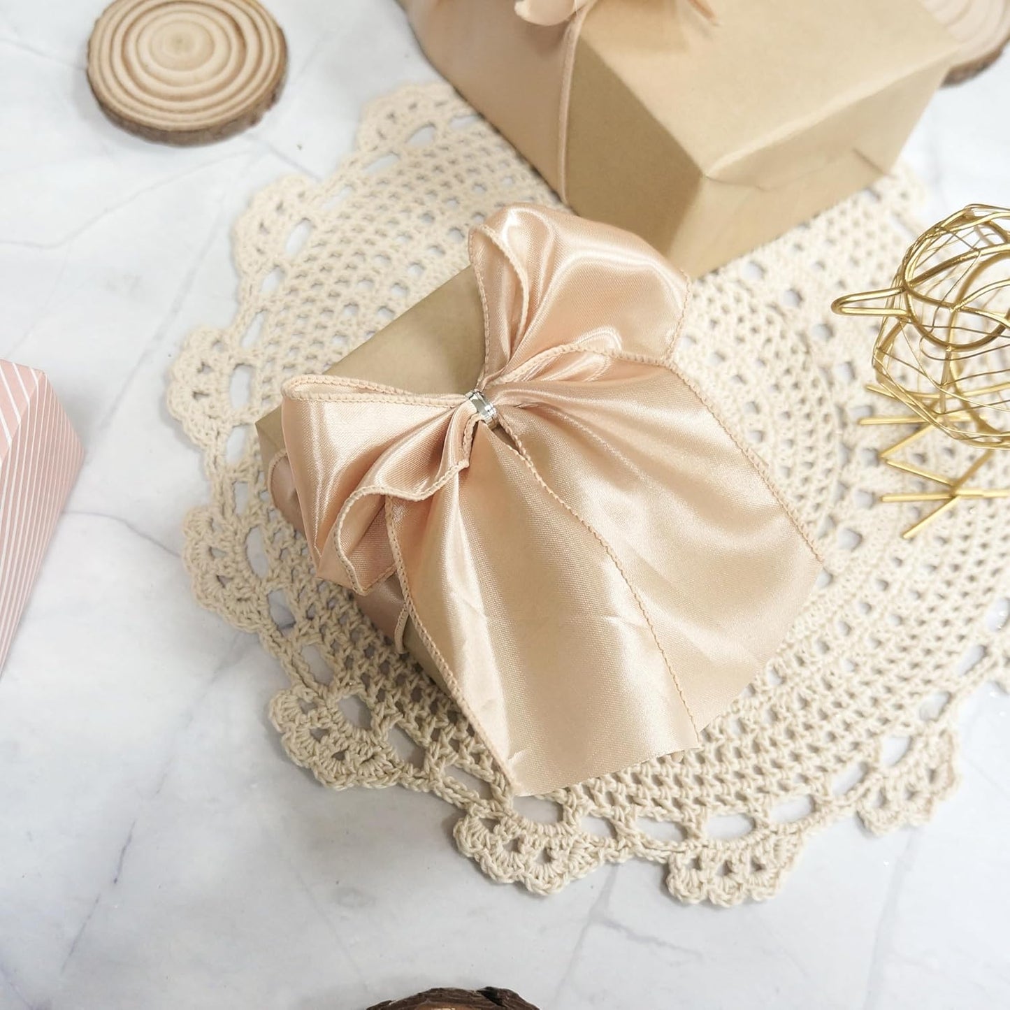 CT CRAFT LLC Satin Wired Ribbon 2.5 Inch x 20 Yards Champagne Gold for Christmas Home Décor Gift Wrapping Tree Topper Bow Wreath DIY Crafts,