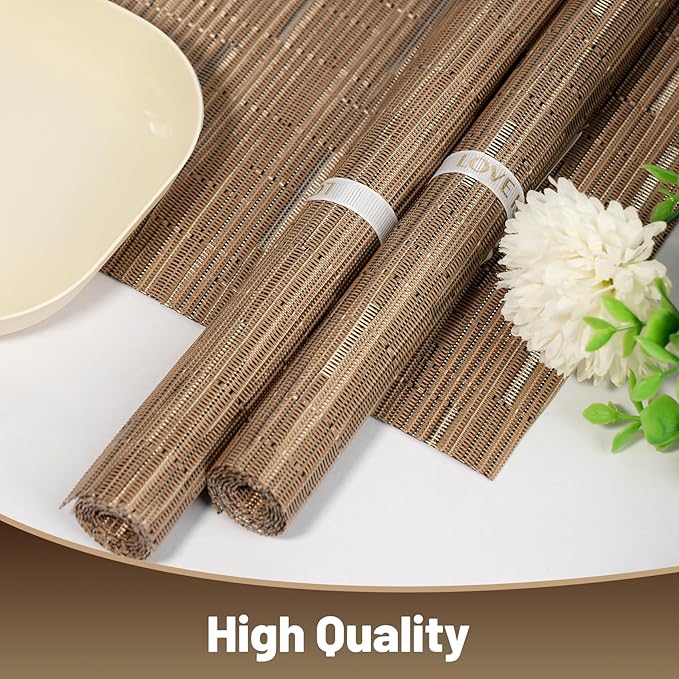 Placemats Set of 8，Non-Slip PVC Weave Table Mats Easy to Clean，Heat Resistant Place Mats for Kitchen Dining Table Decoration Indoor Outdoor，Light Brown