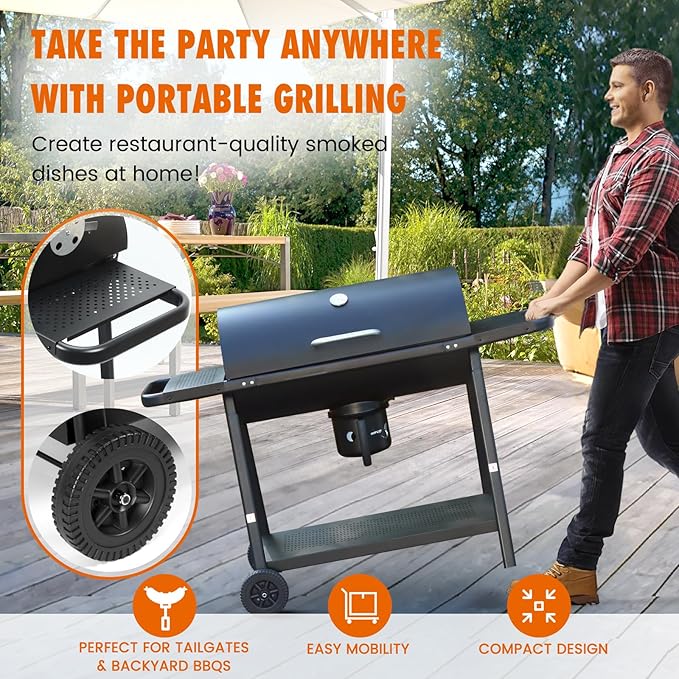 Charcoal BBQ Outdoor Grills: Spacious Barbecue Barrel Grill with Side Tables - Premium Charcoal BBQs for Patio Cooking Backyard Grilling Tailgating Camping Picnic Party