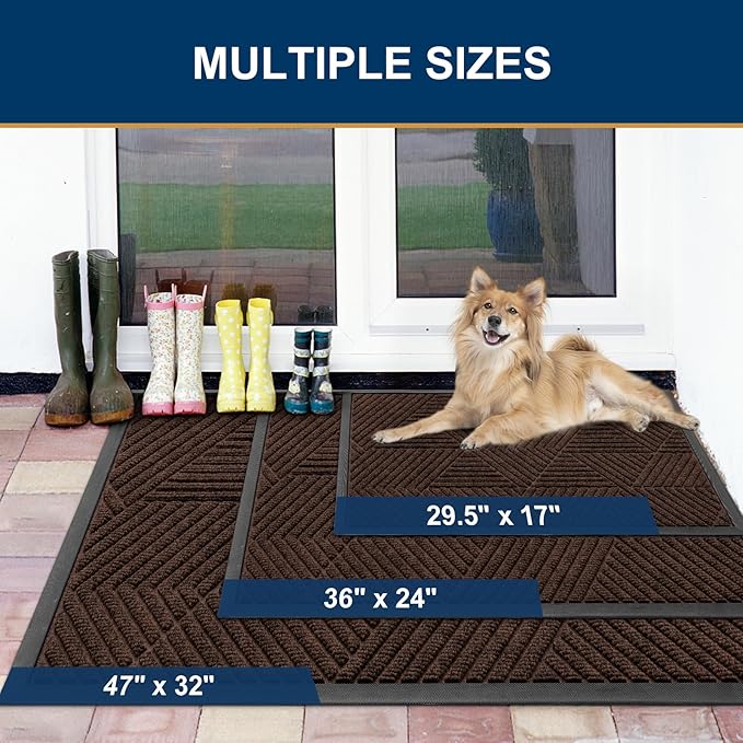 Smiry Front Door Mat Outside Entrance, Heavy Duty Sturdy Natural Rubber Doormat, Trap Dirt and Moisture, Easy Clean Low Profile Mats for Indoor Outdoor Entry, Irregular Triangle (71x24, Dark Brown)